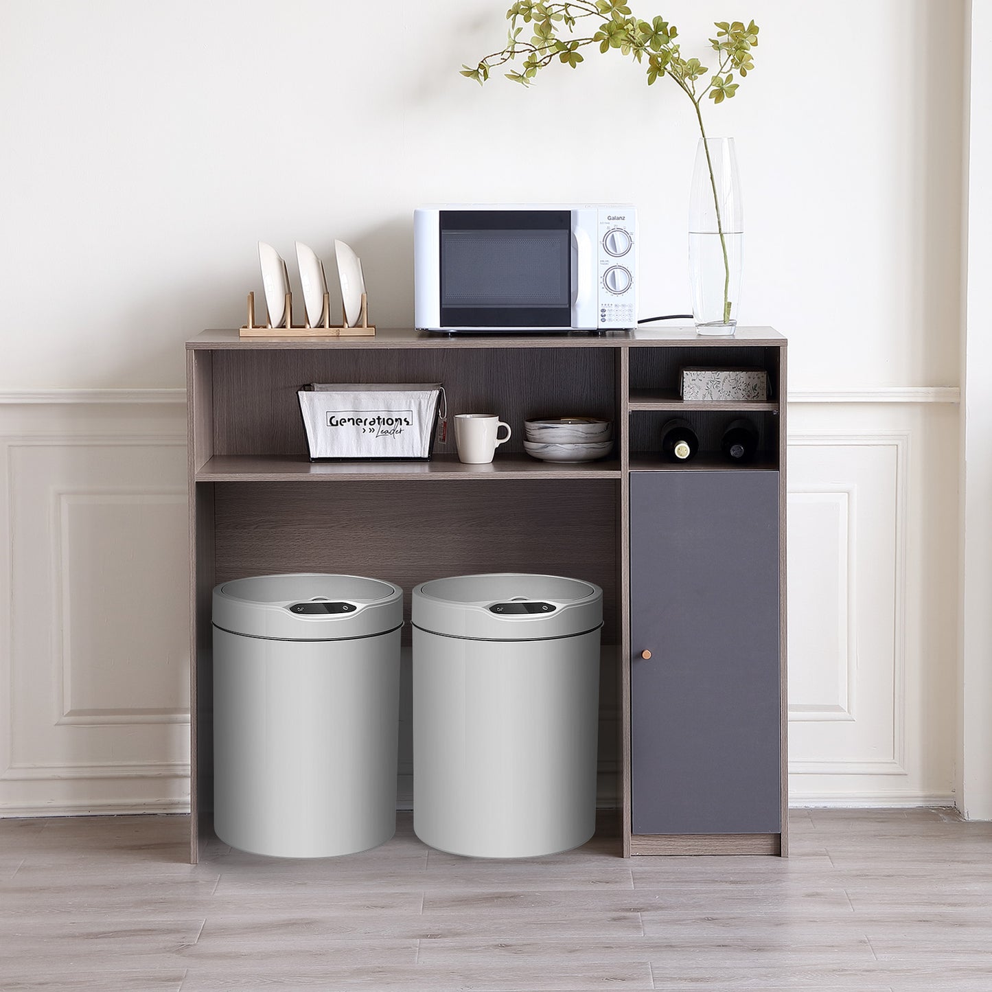 FUNROLUX Sideboard Kitchen Buffet Cabinet with Storage, Modern Kitchen Pantry Storage Cabinet with Shelve, Folding Table Storage Cabinet Microwave Cabinet for Dining Room, Living Room (Grey)