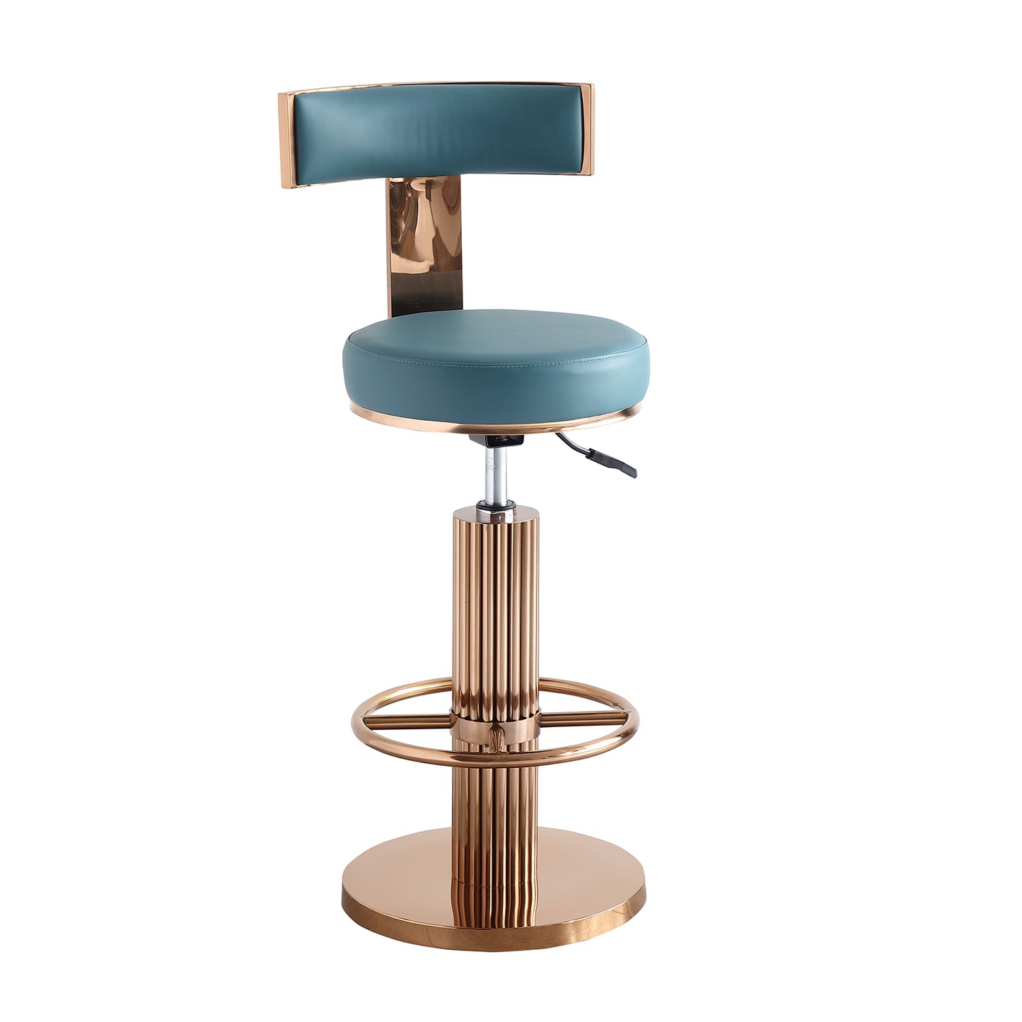 FUNROLUX Swivel Bar Stools with Backrest, Modern Adjustable Height Counter Stool with Stainless Steel Legs and Comfortable Cushion, Rose Bar Chairs for Kitchen Island Counter (Blue)