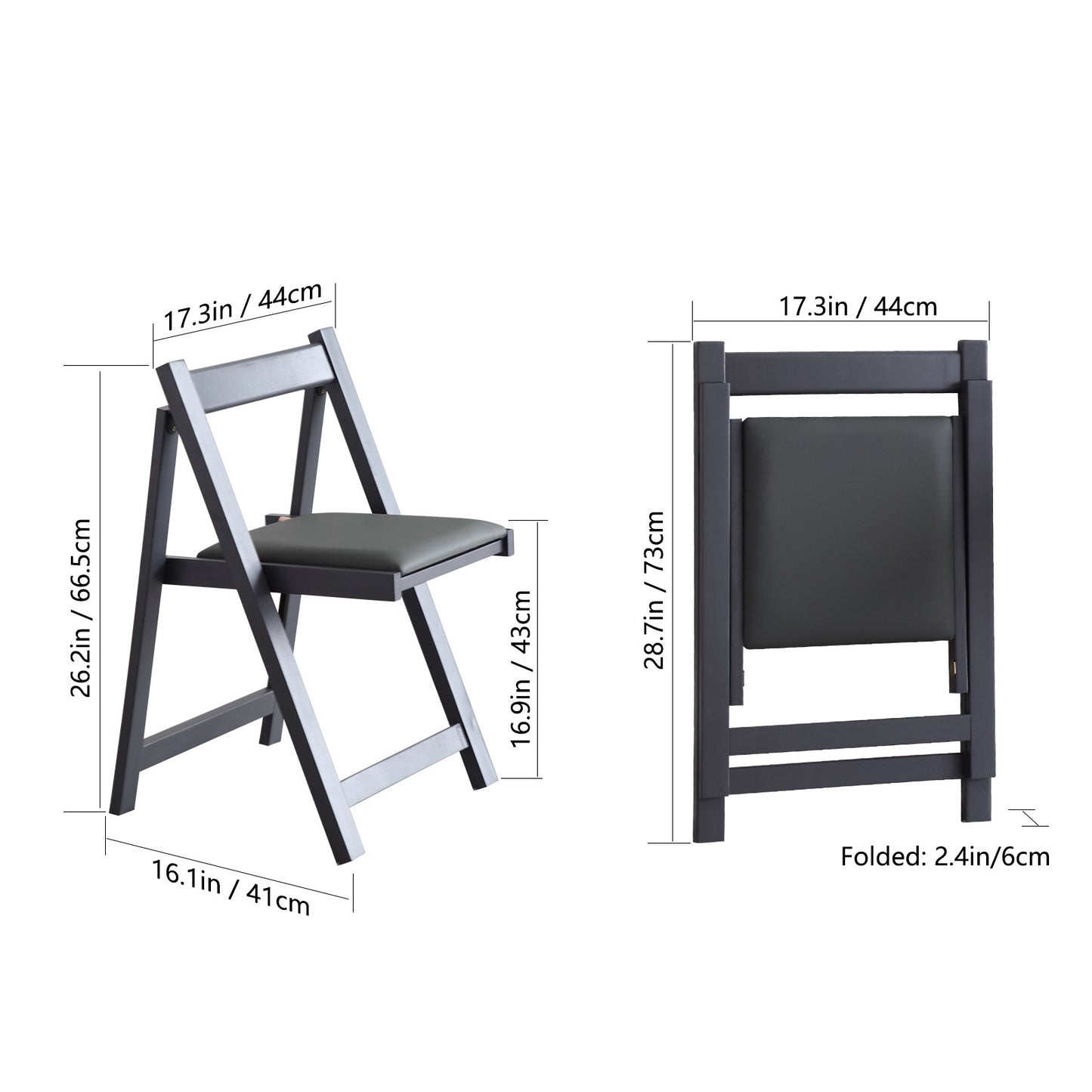 FUNROLUX Folding Dining Chairs with Padded Seats 2 Pack Wooden Folding Chairs for Kitchen Table Event Party Indoor 198LB Weight Capacity (Grey)