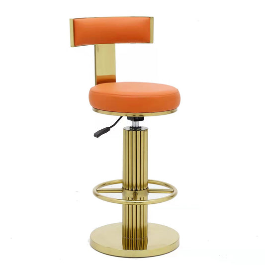 FUNROLUX Counter Height Bar Stools with Back, Modern Adjustable Height Barstools Swivel Bar Chair with Polished Gold Stainless Steel Legs for Kitchen Island Counter Living Room Coffee Shop (Orange)