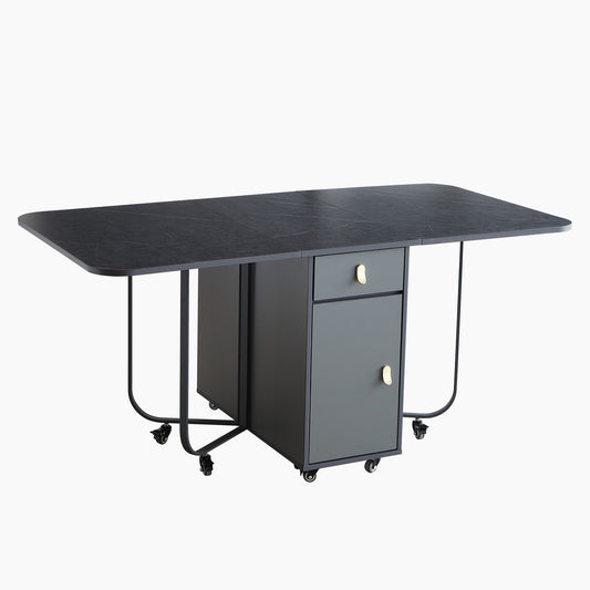 FUNROLUX Folding Dining Table with Storage Rack and 2 Drawers, Foldable Kitchen Table Extendable Versatile Table, Space Saving Dining Table with 4 Support Legs (Dark Grey)