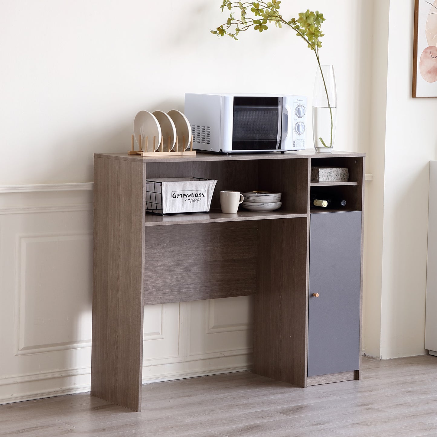 FUNROLUX Sideboard Kitchen Buffet Cabinet with Storage, Modern Kitchen Pantry Storage Cabinet with Shelve, Folding Table Storage Cabinet Microwave Cabinet for Dining Room, Living Room (Grey)