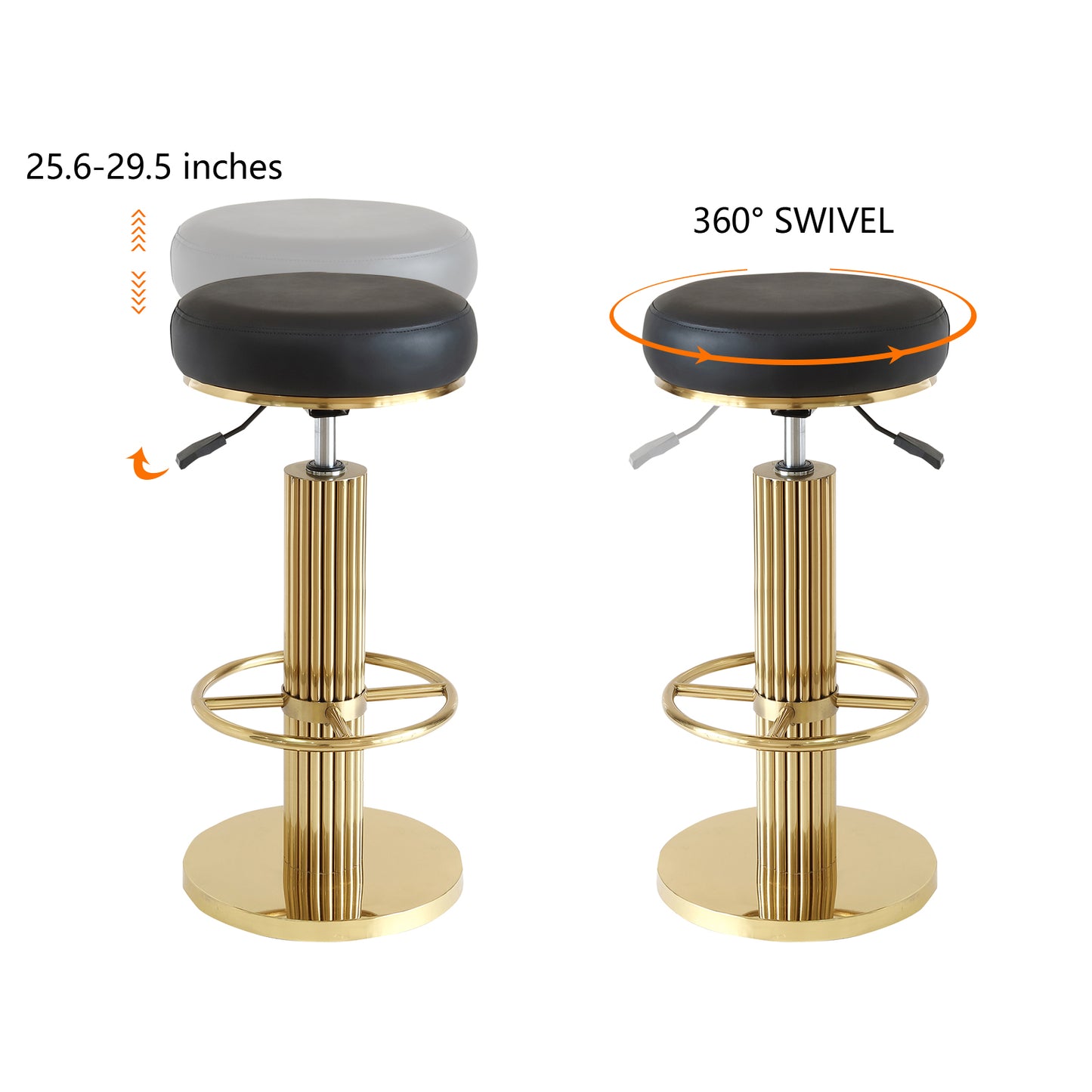 FUNROLUX Gold Bar Stools Adjustable Swivel Counter Stools Modern Backless Counter Height Bar Stools for Kitchen Island with Metal Legs and Upholstered Microfiber Leather (Black)