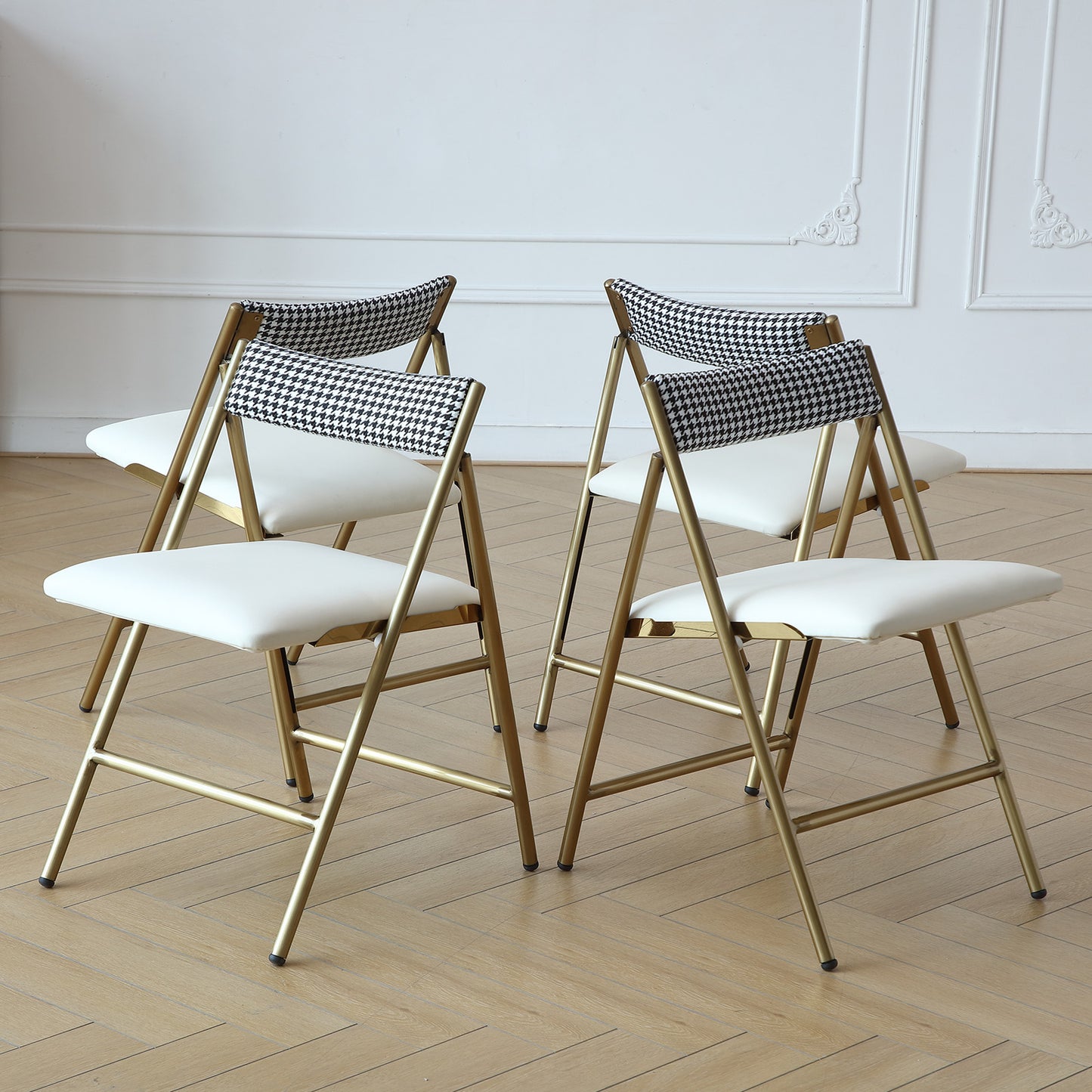 FUNROLUX Folding Dining Chairs Set of 2, Metal Folding Chairs with Padded Seat Foldable Dining Chairs for Kitchen Dining, Party Events (Gold)