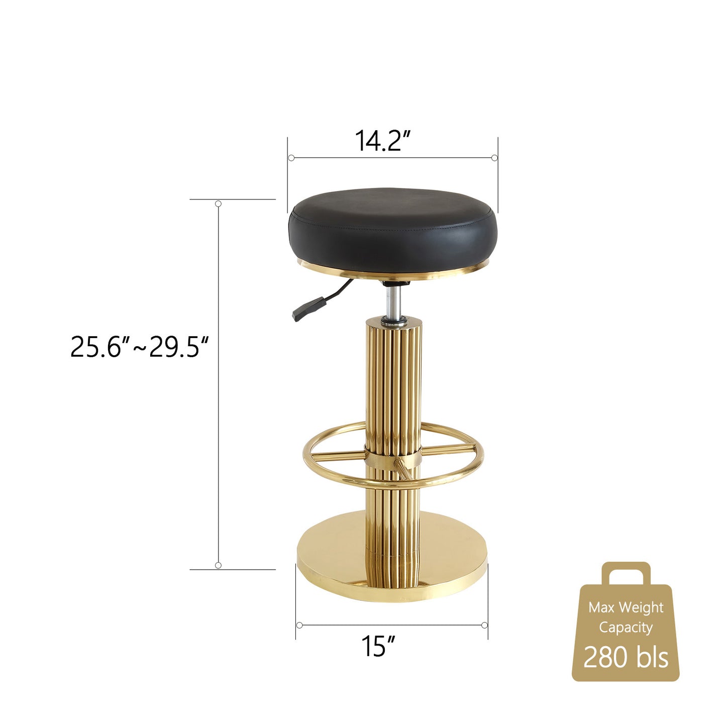FUNROLUX Gold Bar Stools Adjustable Swivel Counter Stools Modern Backless Counter Height Bar Stools for Kitchen Island with Metal Legs and Upholstered Microfiber Leather (Black)