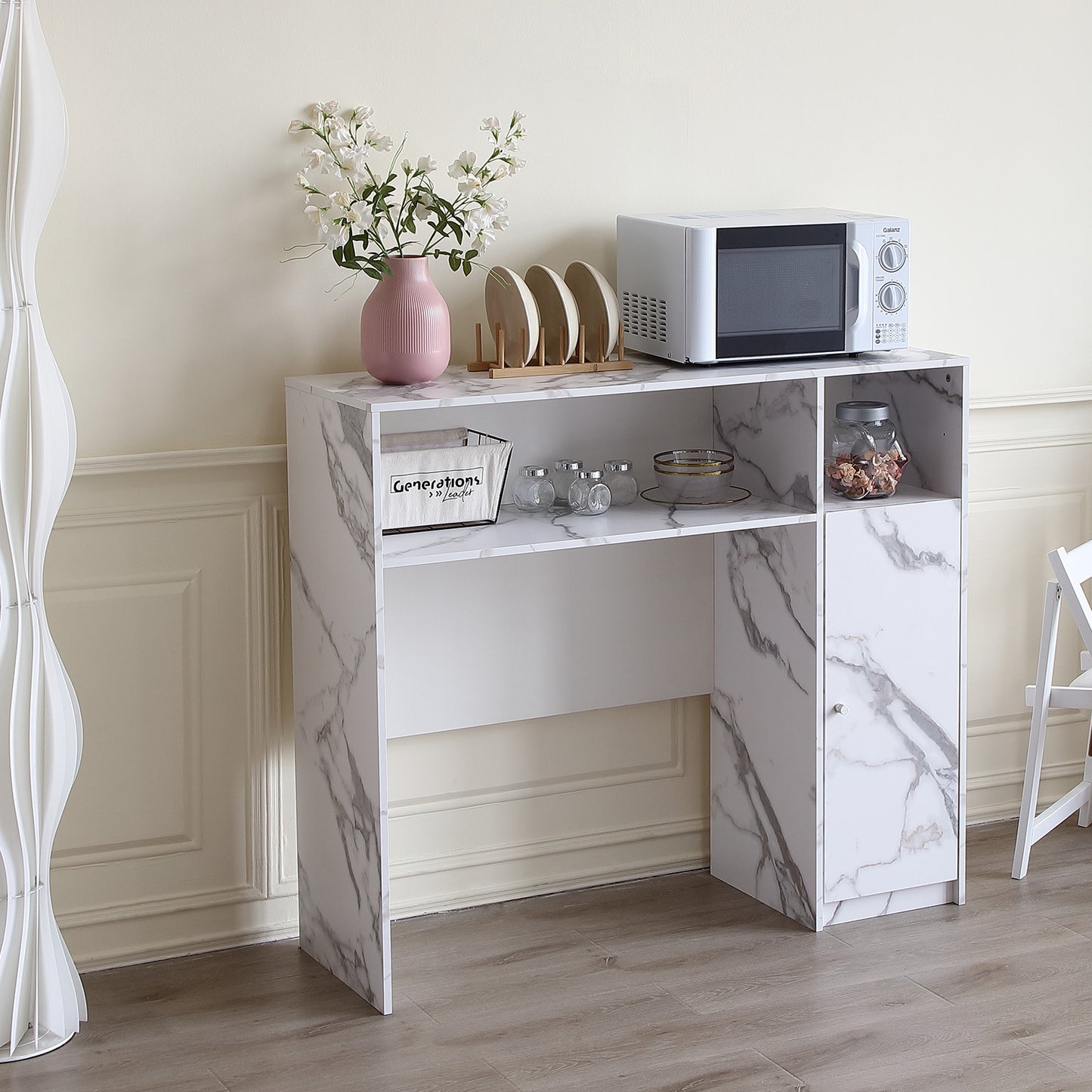 FUNROLUX Buffet Cabinet with Storage, Sideboard for Storing Folding Table, Kitchen Storage Cabinet with Shelves, Modern Console Table for Dining Room, Living Room, Entrance (White)