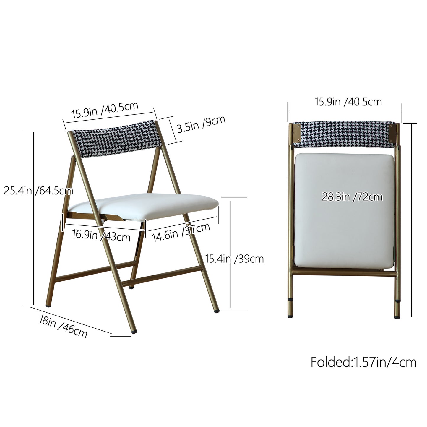FUNROLUX Folding Dining Chairs Set of 2, Metal Folding Chairs with Padded Seat Foldable Dining Chairs for Kitchen Dining, Party Events (Gold)