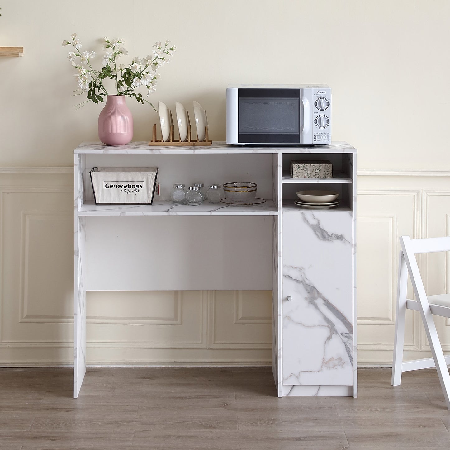 FUNROLUX Buffet Cabinet with Storage, Sideboard for Storing Folding Table, Kitchen Storage Cabinet with Shelves, Modern Console Table for Dining Room, Living Room, Entrance (White)