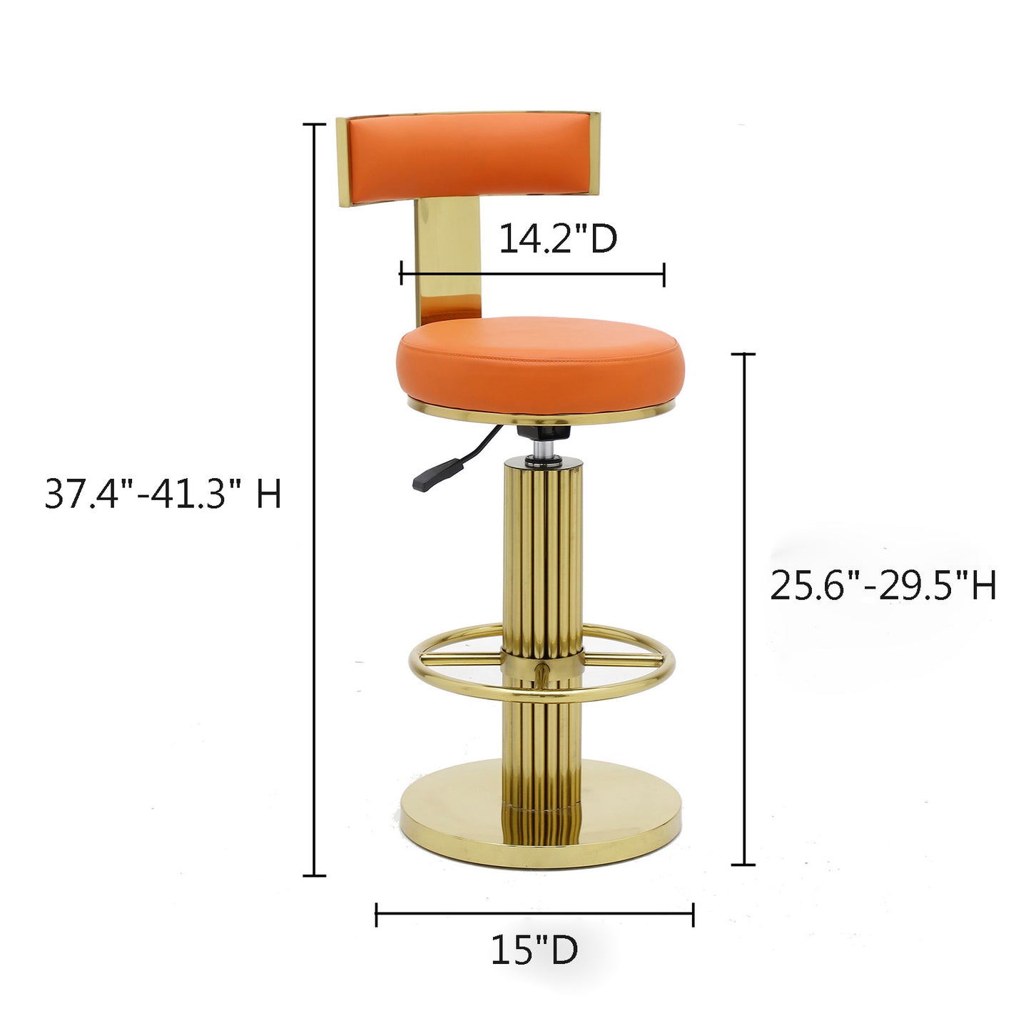 FUNROLUX Counter Height Bar Stools with Back, Modern Adjustable Height Barstools Swivel Bar Chair with Polished Gold Stainless Steel Legs for Kitchen Island Counter Living Room Coffee Shop (Orange)