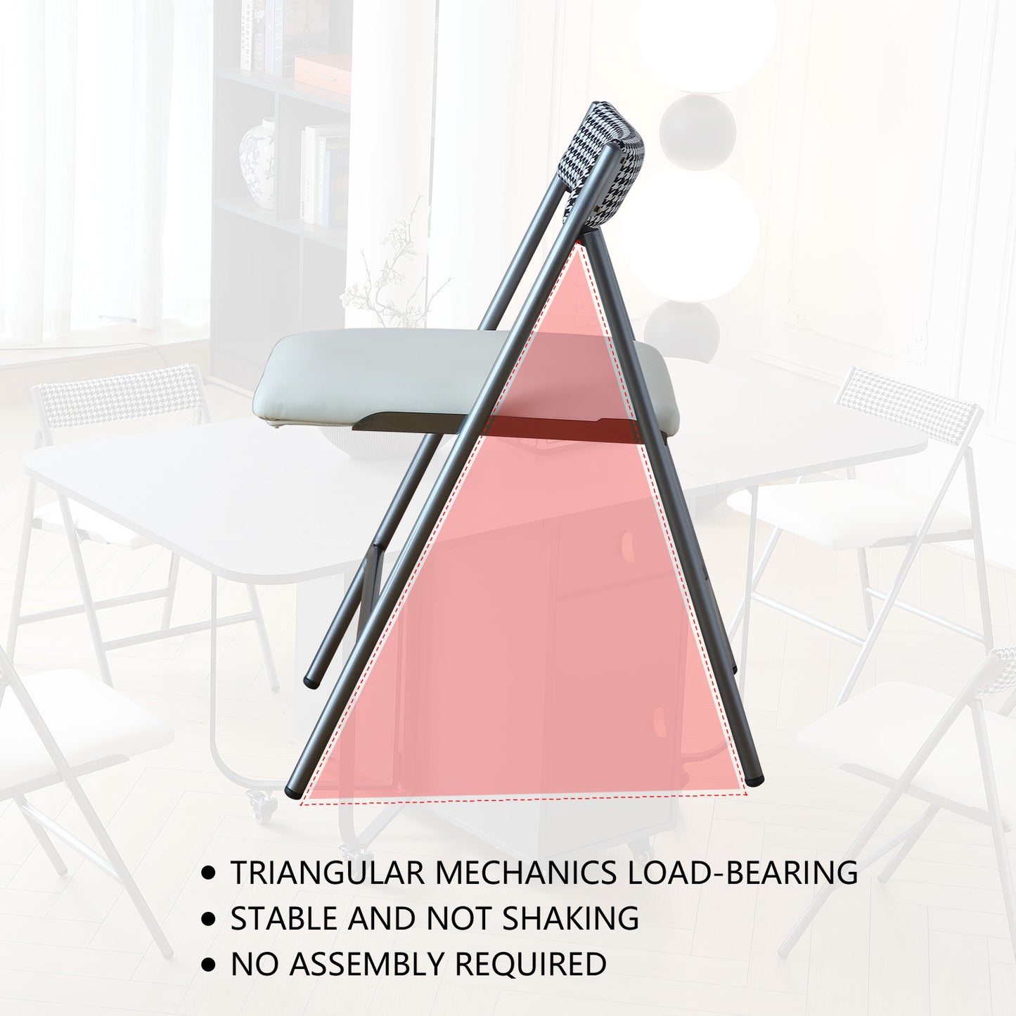 FUNROLUX Folding Dining Chairs Set of 2, Metal Folding Chairs with Padded Seat Foldable Dining Chairs for Kitchen Dining, Party Events (Grey)