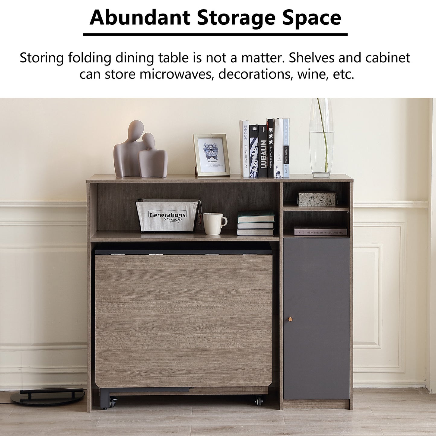FUNROLUX Sideboard Kitchen Buffet Cabinet with Storage, Modern Kitchen Pantry Storage Cabinet with Shelve, Folding Table Storage Cabinet Microwave Cabinet for Dining Room, Living Room (Grey)