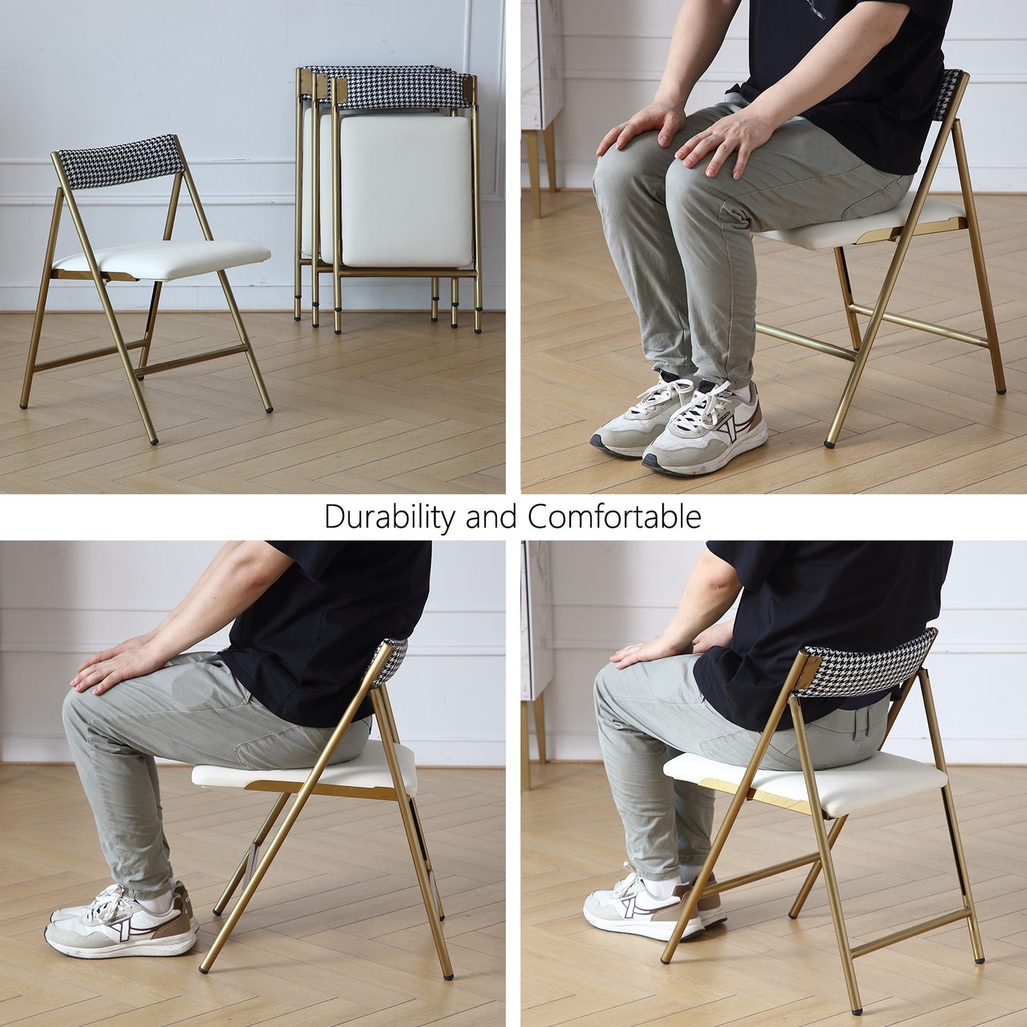 FUNROLUX Folding Dining Chairs Set of 2, Metal Folding Chairs with Padded Seat Foldable Dining Chairs for Kitchen Dining, Party Events (Gold)