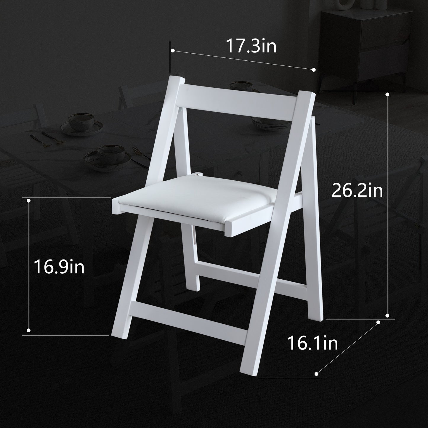 FUNROLUX Wooden Folding Dining Chairs with Padded Seats 2 Pack Foldable Chair for Kitchen Table Event Party Garden Indoor - 198LB Weight Capacity (White)