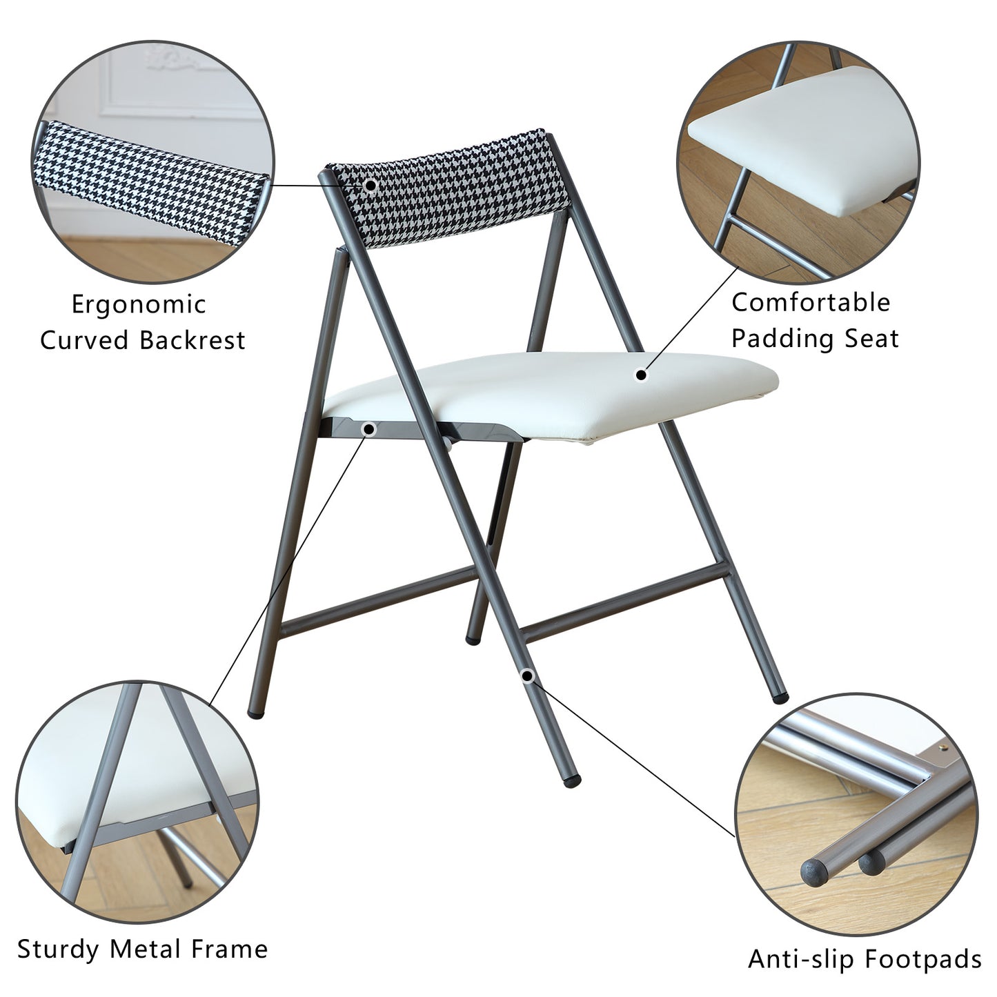 FUNROLUX Folding Dining Chairs Set of 2, Metal Folding Chairs with Padded Seat Foldable Dining Chairs for Kitchen Dining, Party Events (Grey)
