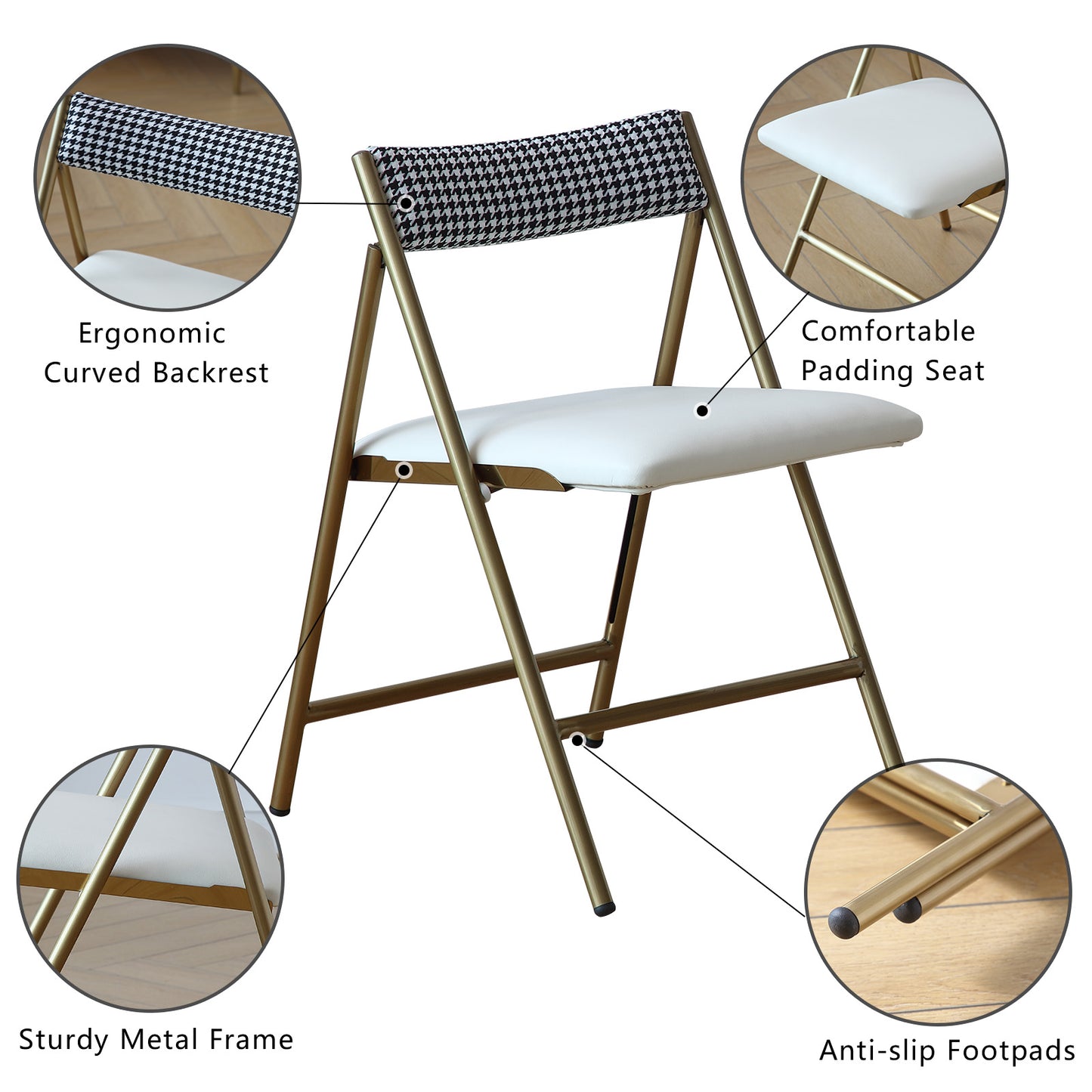 FUNROLUX Folding Dining Chairs Set of 2, Metal Folding Chairs with Padded Seat Foldable Dining Chairs for Kitchen Dining, Party Events (Gold)