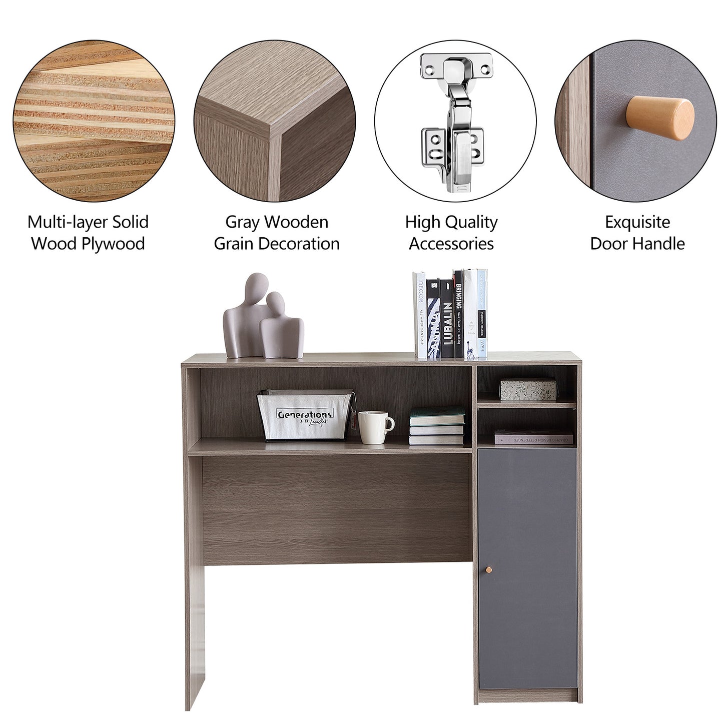 FUNROLUX Sideboard Kitchen Buffet Cabinet with Storage, Modern Kitchen Pantry Storage Cabinet with Shelve, Folding Table Storage Cabinet Microwave Cabinet for Dining Room, Living Room (Grey)
