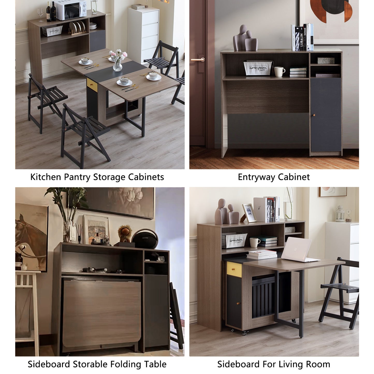 FUNROLUX Sideboard Kitchen Buffet Cabinet with Storage, Modern Kitchen Pantry Storage Cabinet with Shelve, Folding Table Storage Cabinet Microwave Cabinet for Dining Room, Living Room (Grey)