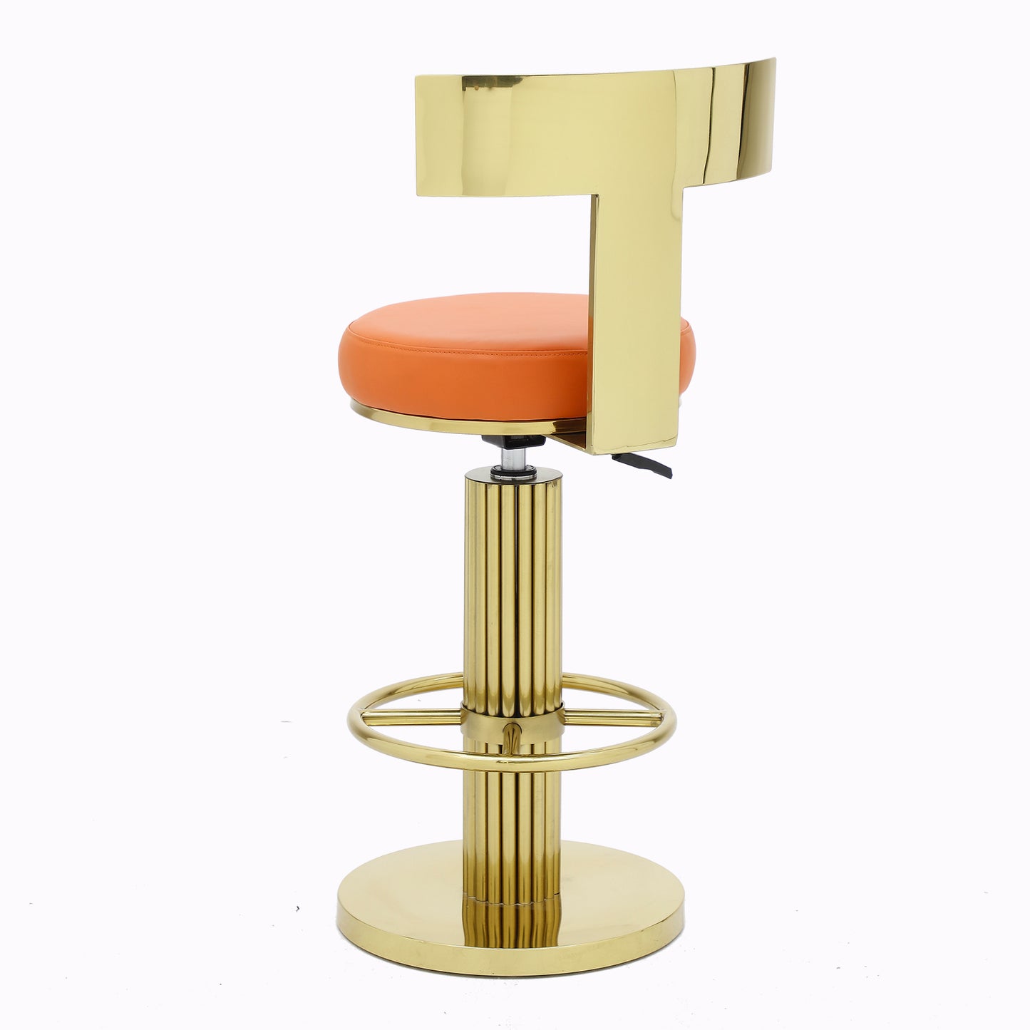 FUNROLUX Counter Height Bar Stools with Back, Modern Adjustable Height Barstools Swivel Bar Chair with Polished Gold Stainless Steel Legs for Kitchen Island Counter Living Room Coffee Shop (Orange)